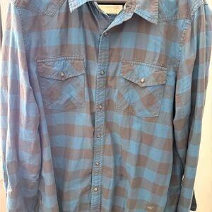 American Eagle Outfitters Blue and Brown Plaid Shirt